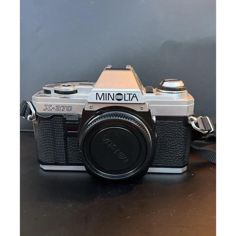 Minolta X-370 35mm SLR Camera Body, Lens Cap and Box